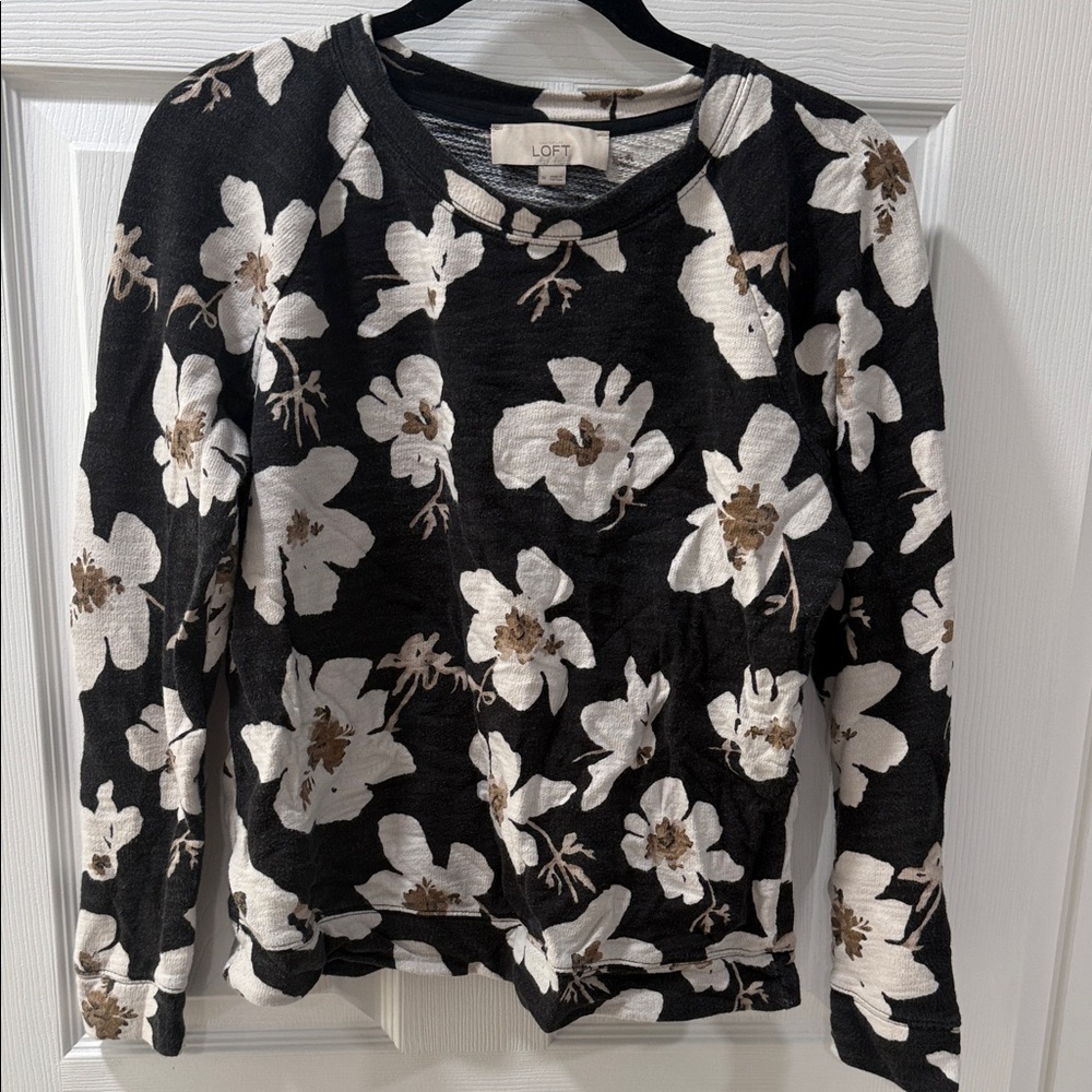LOFT Black and White Floral Sweatshirt
